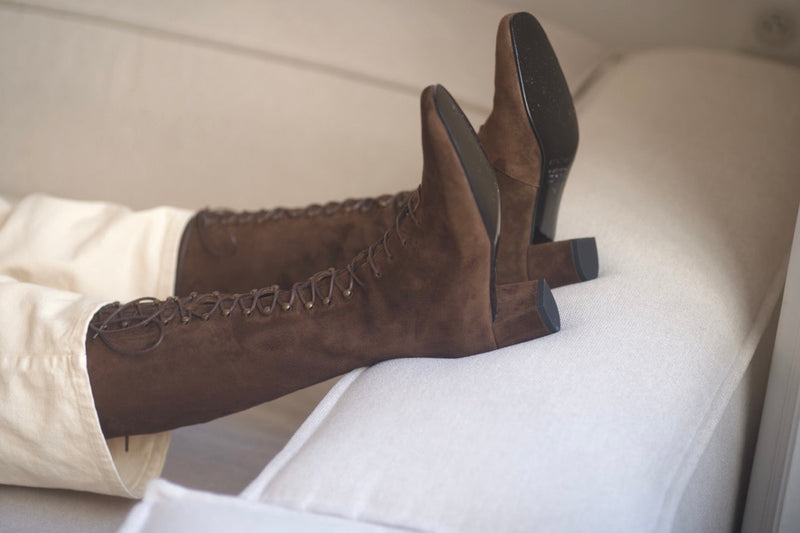 Pavlova Long Laces Boots Velours Oscuro Cigar