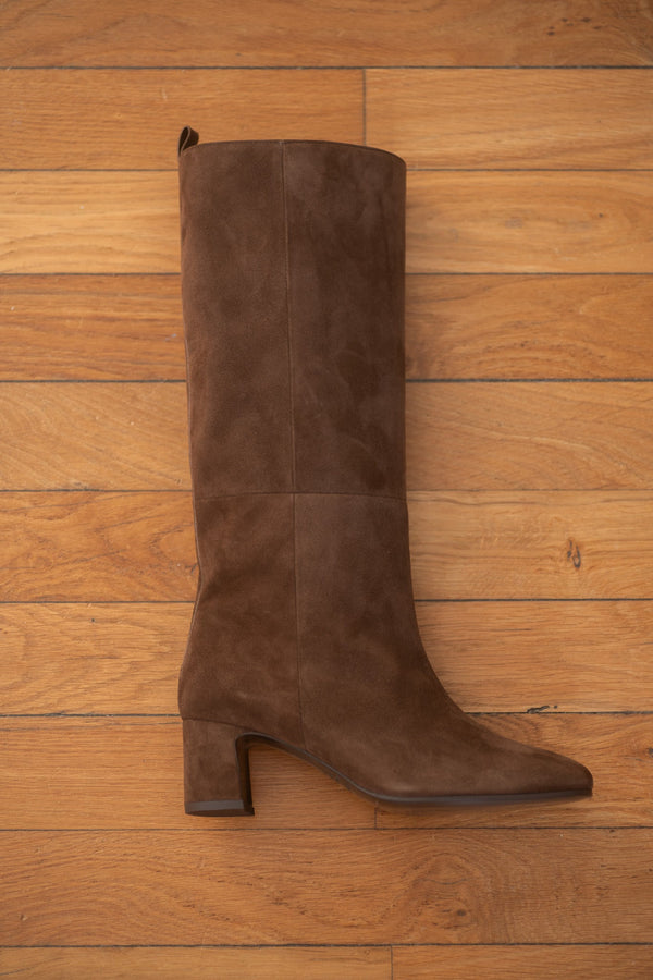 Pré Vente - Vénezia Long Boots Velours Oscuro Cigar