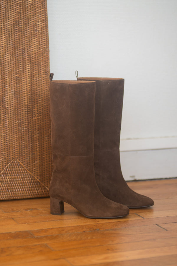 Pré Vente - Vénezia Long Boots Velours Oscuro Cigar